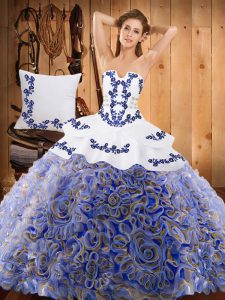 Clearance Satin and Fabric With Rolling Flowers Sleeveless With Train Vestidos de Quinceanera Sweep Train and Embroidery