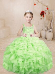 Yellow Green Lace Up Pageant Dress for Girls Beading and Ruffles Sleeveless Floor Length