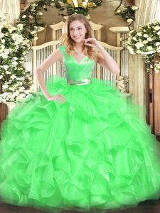 Suitable Green Sleeveless Floor Length Beading and Ruffles Zipper Quinceanera Dress