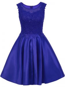 Blue A-line Scoop Sleeveless Satin Mini Length Zipper Lace Quinceanera Dama Dress