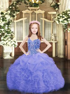 Ball Gowns Pageant Gowns For Girls Blue Spaghetti Straps Organza Sleeveless Floor Length Lace Up