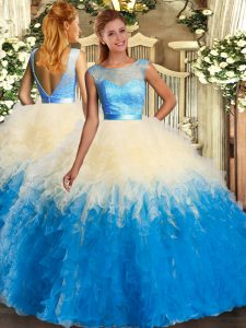 Stylish Ruffles 15 Quinceanera Dress Multi-color Backless Sleeveless Floor Length