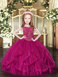 Gorgeous Sleeveless Zipper Floor Length Beading and Ruffles Child Pageant Dress