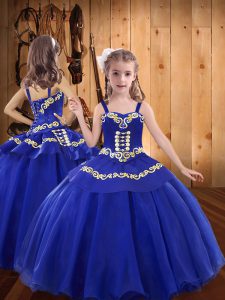 Ball Gowns Little Girl Pageant Gowns Royal Blue Straps Organza Sleeveless Floor Length Lace Up