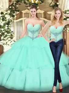 Sleeveless Lace Up Floor Length Beading and Ruffled Layers Quinceanera Dresses