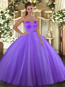 Low Price Lavender Ball Gowns Beading Quinceanera Dresses Lace Up Tulle Sleeveless Floor Length