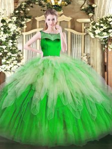 Graceful Organza Sleeveless Floor Length Quinceanera Dresses and Beading and Ruffles