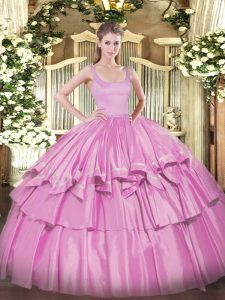 Adorable Lilac Sleeveless Organza and Taffeta Zipper Sweet 16 Dresses for Military Ball and Sweet 16 and Quinceanera