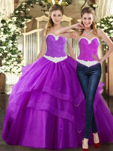 Ball Gowns Quinceanera Dresses Purple Sweetheart Tulle Sleeveless Floor Length Lace Up