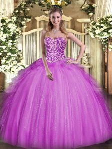 Fuchsia Sweetheart Neckline Beading and Ruffles Quinceanera Dresses Sleeveless Lace Up