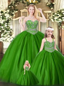 Extravagant Tulle Sleeveless Floor Length Quinceanera Dress and Beading