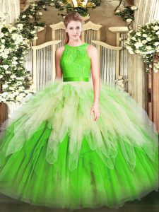 Floor Length Multi-color Quinceanera Gowns Scoop Sleeveless Zipper