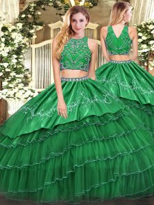 Dazzling Green Sleeveless Tulle Zipper Sweet 16 Dresses for Military Ball and Sweet 16 and Quinceanera