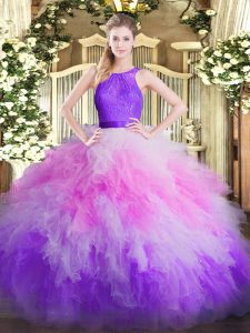 Scoop Sleeveless Organza Quinceanera Dresses Ruffles Zipper