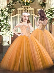 Floor Length Ball Gowns Sleeveless Orange Pageant Gowns For Girls Lace Up