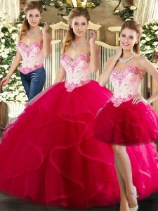 Sleeveless Beading and Ruffles Lace Up 15 Quinceanera Dress