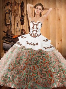 Sleeveless Sweep Train Lace Up With Train Embroidery Quinceanera Dresses