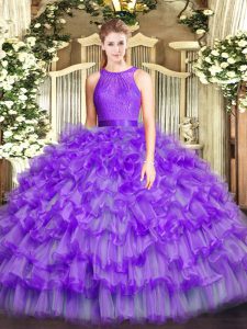 Flare Ball Gowns Ball Gown Prom Dress Eggplant Purple Scoop Organza Sleeveless Floor Length Zipper