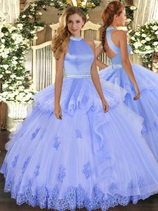 Modest Tulle Sleeveless Floor Length Quince Ball Gowns and Beading and Appliques