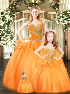 Noble Orange Red Sleeveless Beading and Ruffles Floor Length 15th Birthday Dress