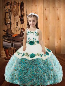 Affordable Multi-color Straps Neckline Embroidery and Ruffles Little Girls Pageant Dress Wholesale Sleeveless Lace Up