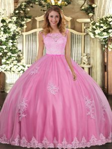 Tulle Sleeveless Floor Length Quinceanera Dress and Lace and Appliques