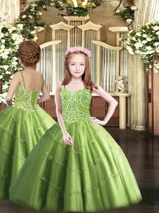 Glorious Tulle Sleeveless Floor Length Little Girls Pageant Dress Wholesale and Beading