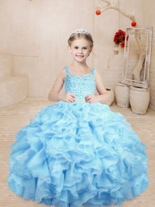 Beauteous Straps Sleeveless Lace Up Child Pageant Dress Baby Blue Organza