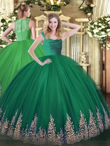 Fashionable Turquoise Sleeveless Beading and Appliques Floor Length Quinceanera Gown