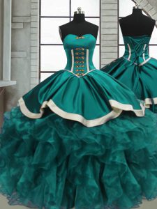 Charming Organza Sleeveless Floor Length 15th Birthday Dress and Beading and Ruffles