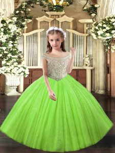 Yellow Green Kids Pageant Dress Sweet 16 and Quinceanera and Wedding Party with Beading and Ruffles Off The Shoulder Sleeveless Lace Up