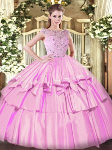 Sexy Ball Gowns Sweet 16 Dress Lilac Bateau Tulle Sleeveless Floor Length Zipper