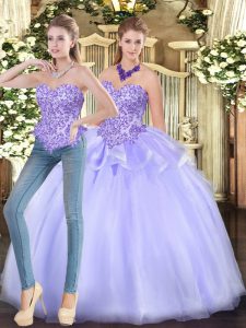 Fitting Lavender Sweetheart Neckline Appliques 15th Birthday Dress Sleeveless Zipper