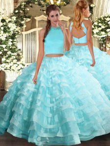 Elegant Sleeveless Backless Floor Length Beading and Ruffled Layers Sweet 16 Quinceanera Dress