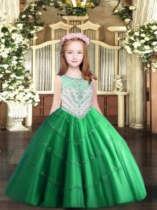 Charming Green Little Girls Pageant Dress Party and Quinceanera with Beading and Appliques Scoop Sleeveless Zipper