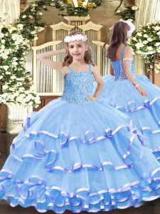 Beautiful Sleeveless Beading and Ruffled Layers Lace Up Little Girl Pageant Gowns