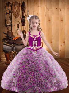 Custom Design Multi-color Sleeveless Fabric With Rolling Flowers Lace Up Little Girls Pageant Dress for Sweet 16 and Quinceanera