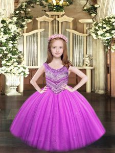 Tulle Sleeveless Floor Length Kids Pageant Dress and Beading