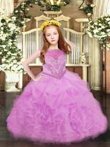 Custom Design Lilac Scoop Zipper Beading and Ruffles and Pick Ups Little Girls Pageant Dress Wholesale Sleeveless