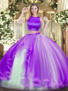 Fabulous Tulle Sleeveless Floor Length Sweet 16 Dresses and Ruffles