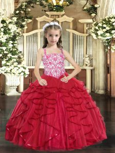 Tulle Sleeveless Floor Length Little Girls Pageant Gowns and Beading and Ruffles