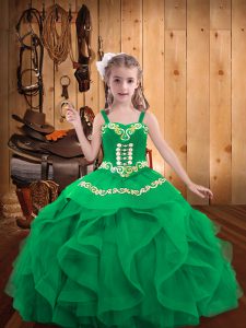 Floor Length Ball Gowns Sleeveless Turquoise Little Girls Pageant Gowns Lace Up