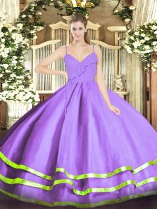 Lovely Spaghetti Straps Sleeveless Zipper Ball Gown Prom Dress Lavender Organza