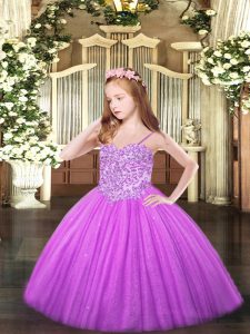 High End Sleeveless Lace Up Floor Length Appliques Pageant Gowns For Girls