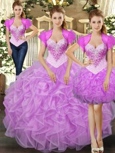 Luxury Sleeveless Lace Up Floor Length Beading and Ruffles Sweet 16 Quinceanera Dress