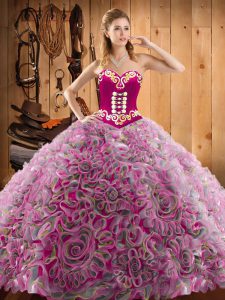 Deluxe Sweetheart Sleeveless Vestidos de Quinceanera With Train Sweep Train Embroidery Multi-color Satin and Fabric With Rolling Flowers