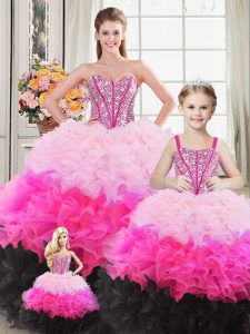 Wonderful Organza Sleeveless Floor Length Quinceanera Dresses and Beading and Ruffles