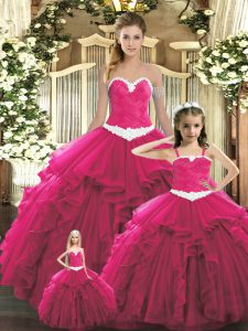 Red Ball Gowns Organza Sweetheart Sleeveless Ruffles Floor Length Lace Up Sweet 16 Quinceanera Dress