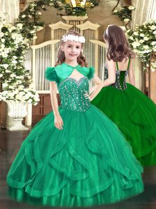 Fashionable Floor Length Lace Up Child Pageant Dress Turquoise for Party and Quinceanera with Beading and Ruffles