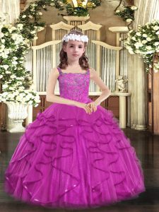 Modern Floor Length Fuchsia Kids Formal Wear Straps Sleeveless Lace Up